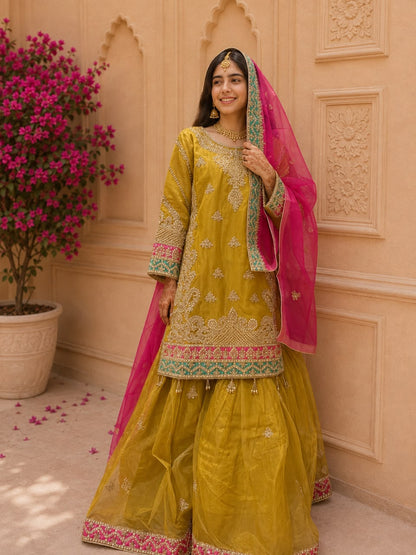 Zarbahar (MEHNDI GREEN WITH PINK)