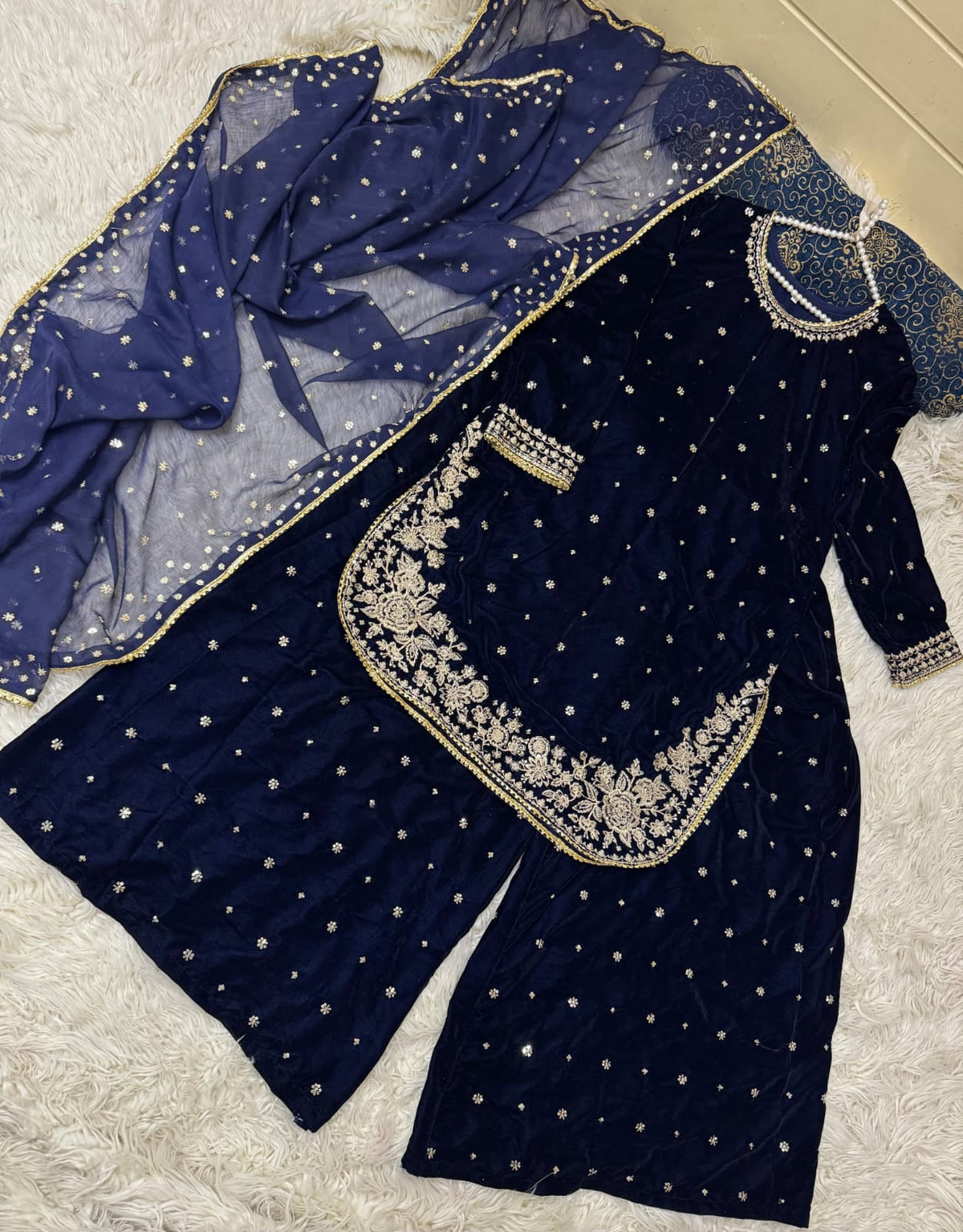 Micro velvet 3 pc dress (BLUE)