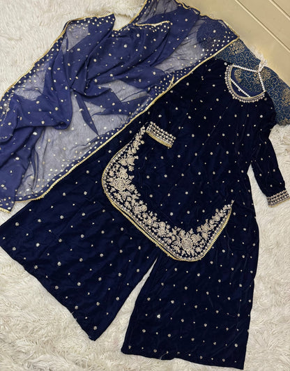 Micro velvet 3 pc dress (BLUE)