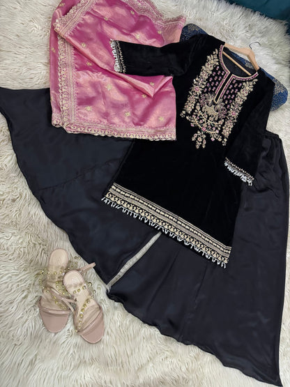 Micro velvet 3 pc dress (BLACK)