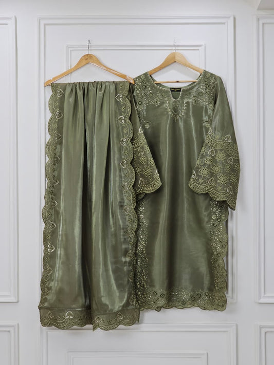 Azalea 2 Pc shirt and dupatta (MEHNDI GREEN)