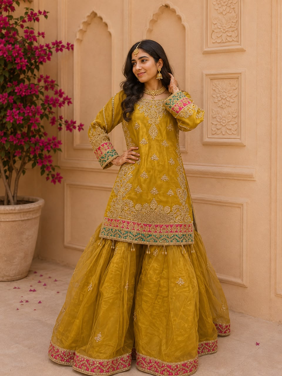 Zarbahar (MEHNDI GREEN WITH PINK)