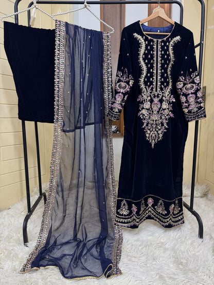 Micro velvet 3 pc dress (BLUE)