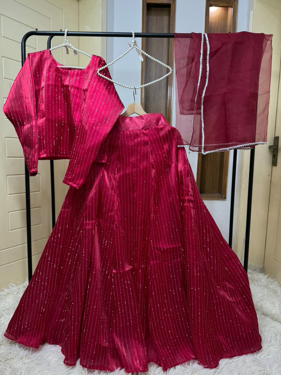 RED MAROON SHEESHA SILK Lehnga choli