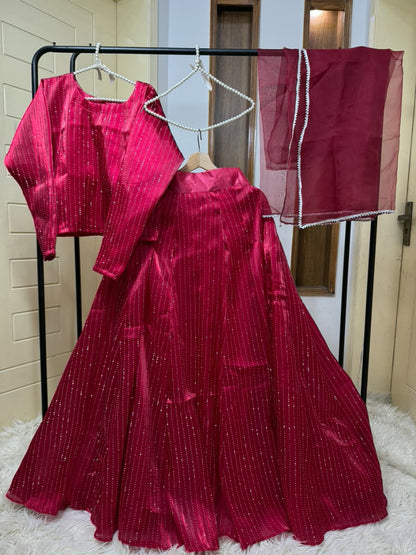 RED MAROON SHEESHA SILK Lehnga choli
