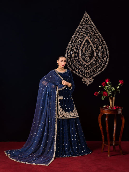 Micro velvet 3 pc dress (BLUE)