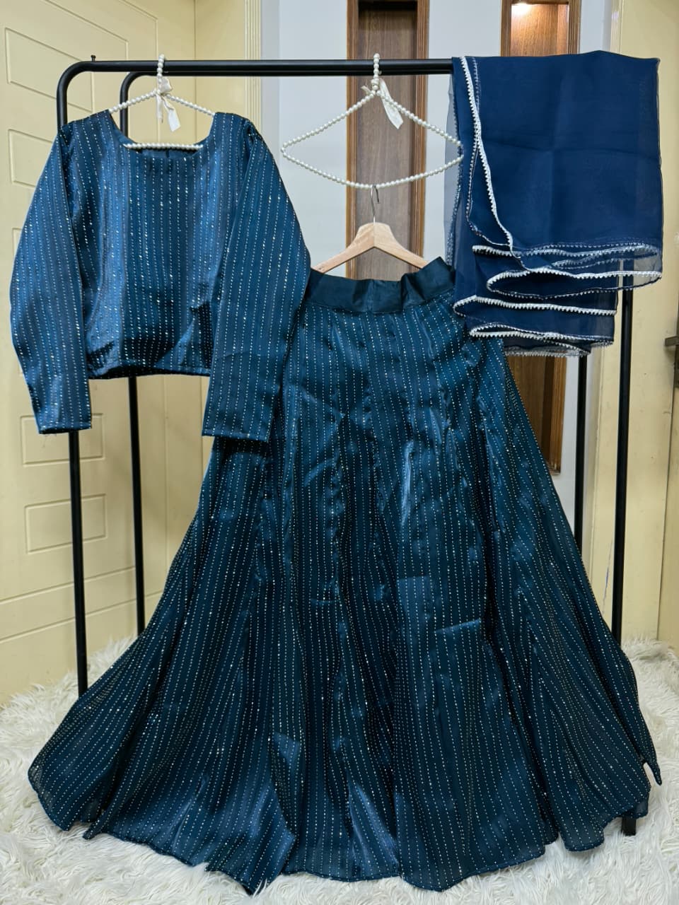 TEAL BLUE SHEESHA SILK Lehnga choli