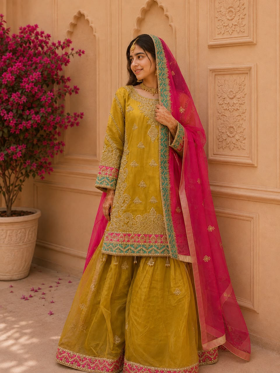 Zarbahar (MEHNDI GREEN WITH PINK)