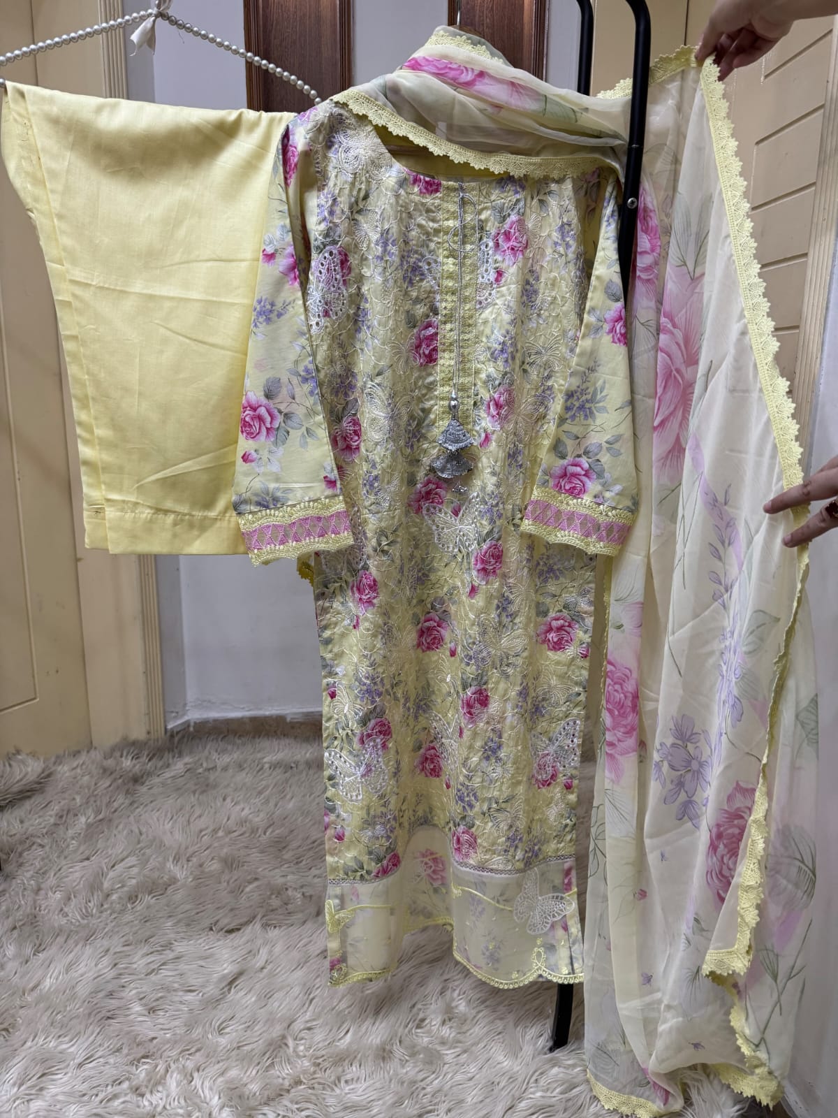Butterfly lawn embroided chikenkari