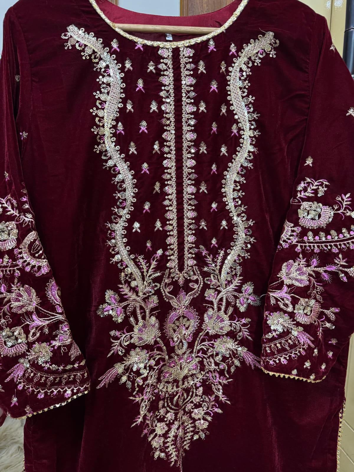 Micro velvet 3 pc dress (MAROON)