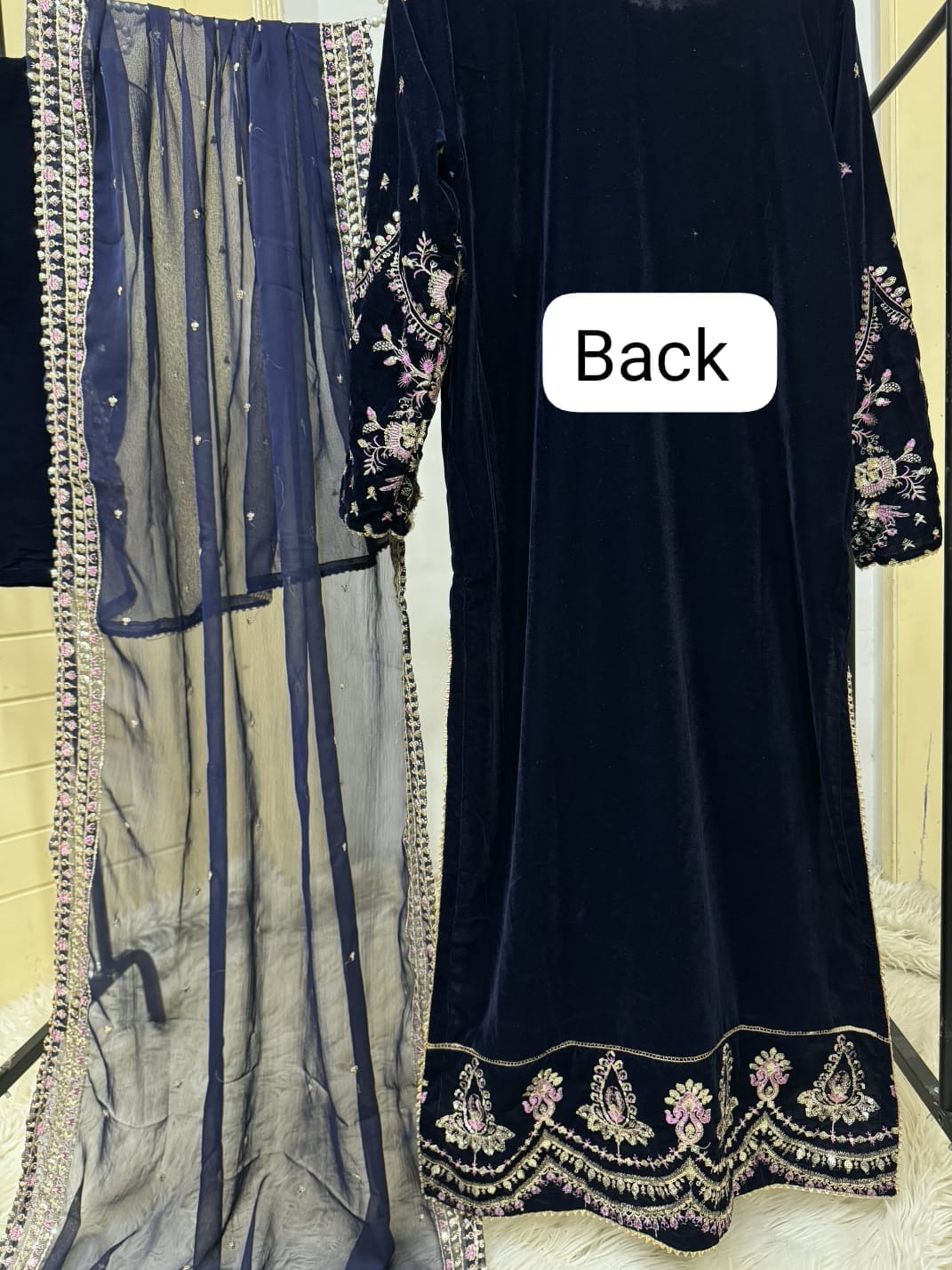Micro velvet 3 pc dress (BLUE)