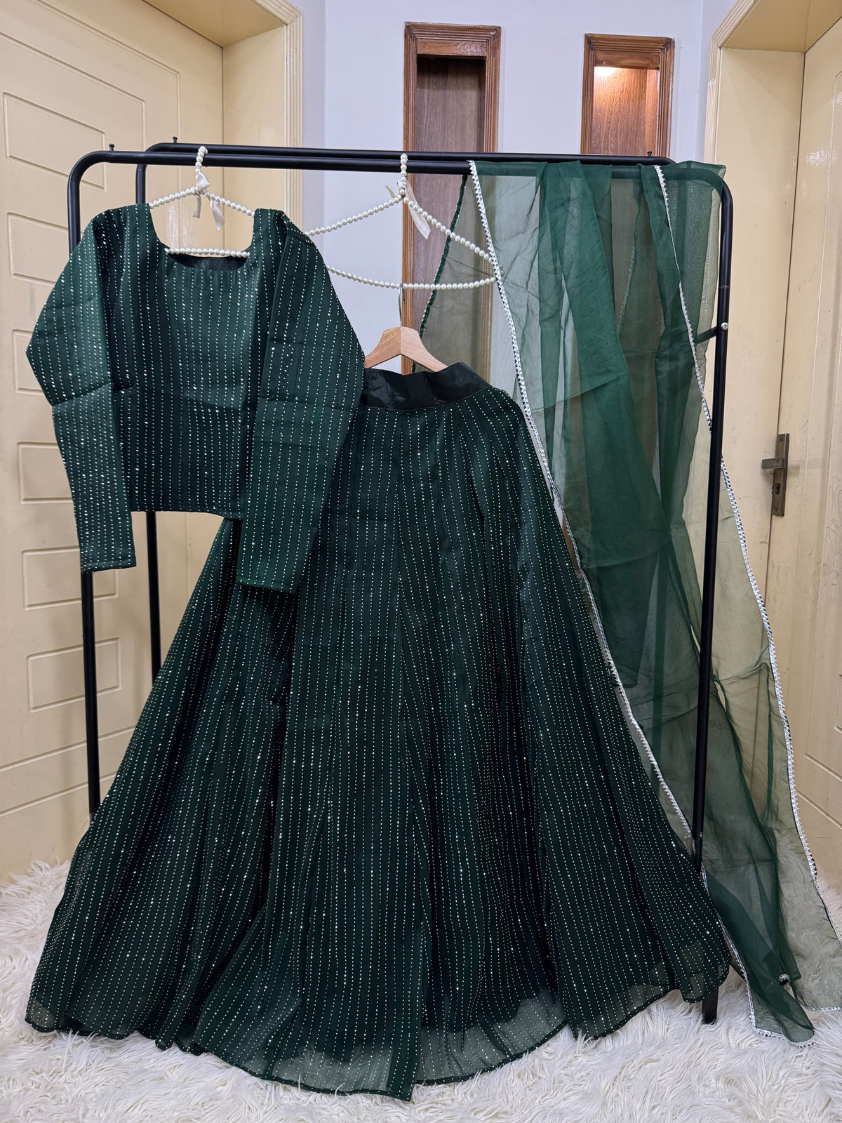 BOTTLE GREEN SHEESHA SILK lehnga choli