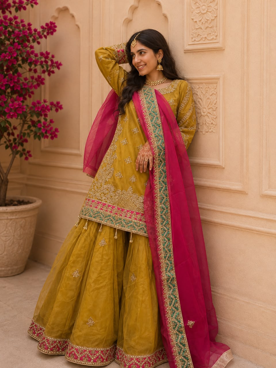 Zarbahar (MEHNDI GREEN WITH PINK)