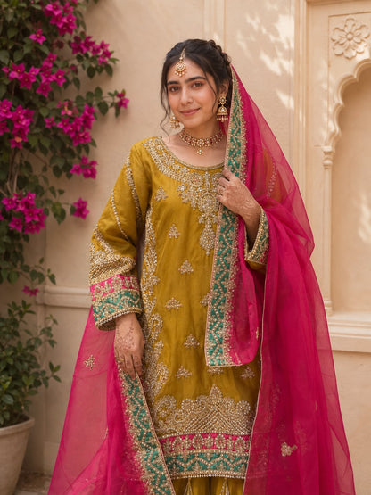 Zarbahar (MEHNDI GREEN WITH PINK)