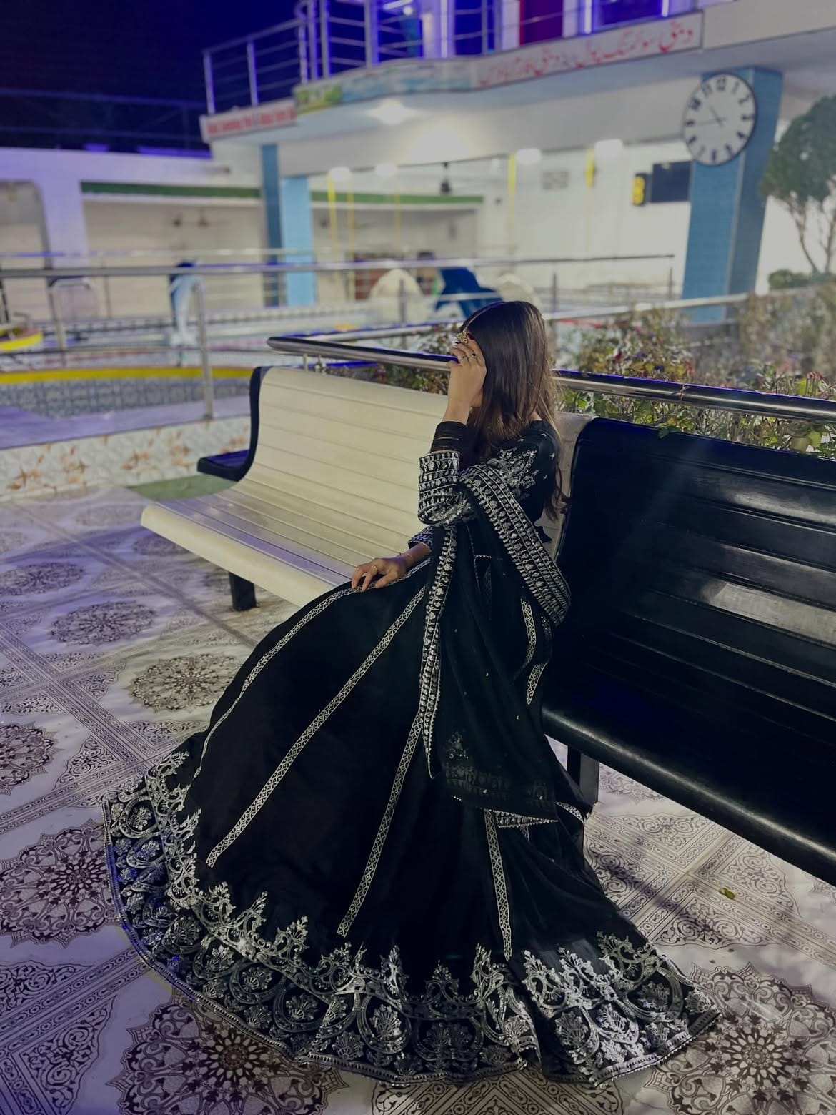 BLACK SILK Lehnga choli (Embriodery sequence+block print)